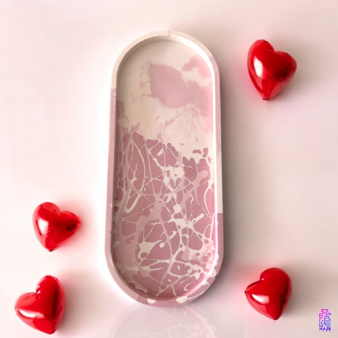OVO oval tray styled with red hearts, ideal as a home decor accessory or gift.