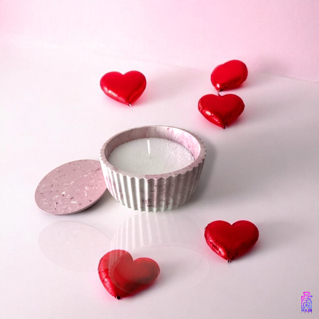 FLIK candle jar styled with red hearts, ideal as a gift for home decor lovers