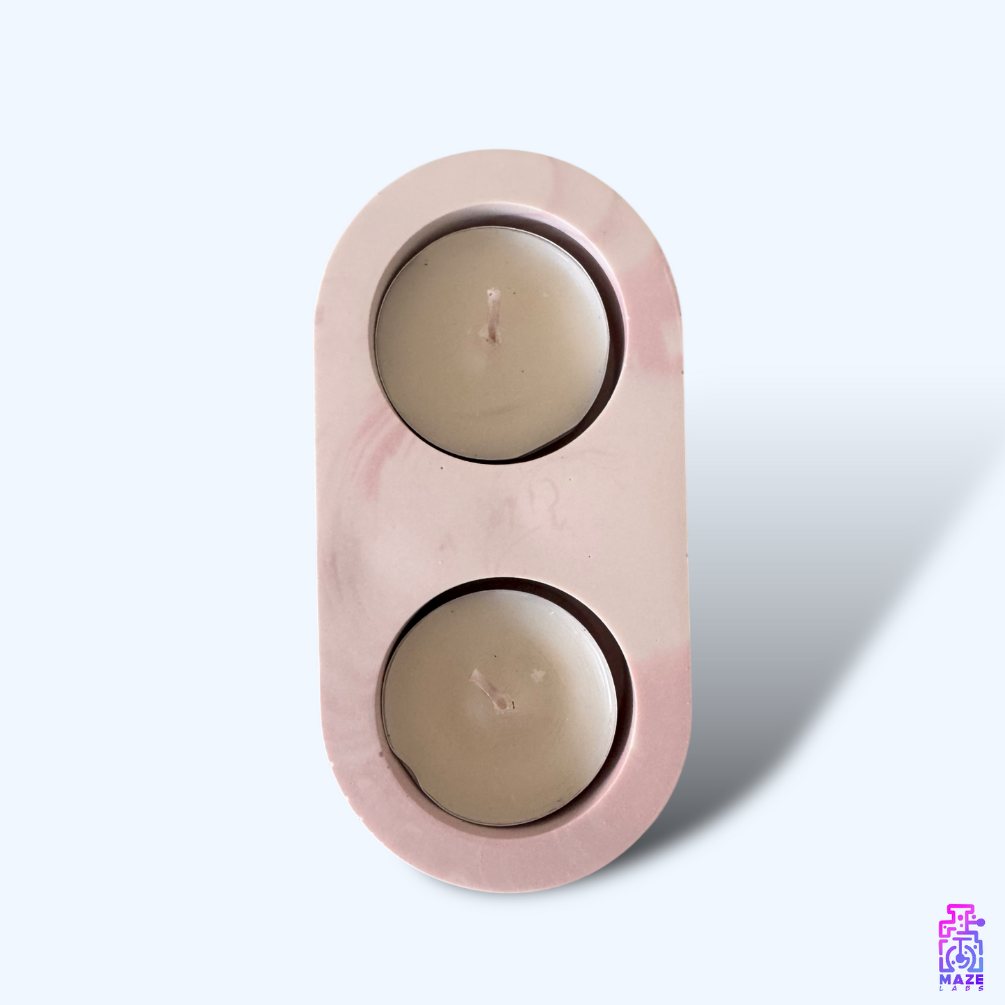 Top-down view of the LUNO handmade double tealight holder, showcasing its two candle slots in a vertical design.